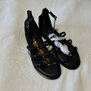 Chico's Black Sandals with Gold Accents